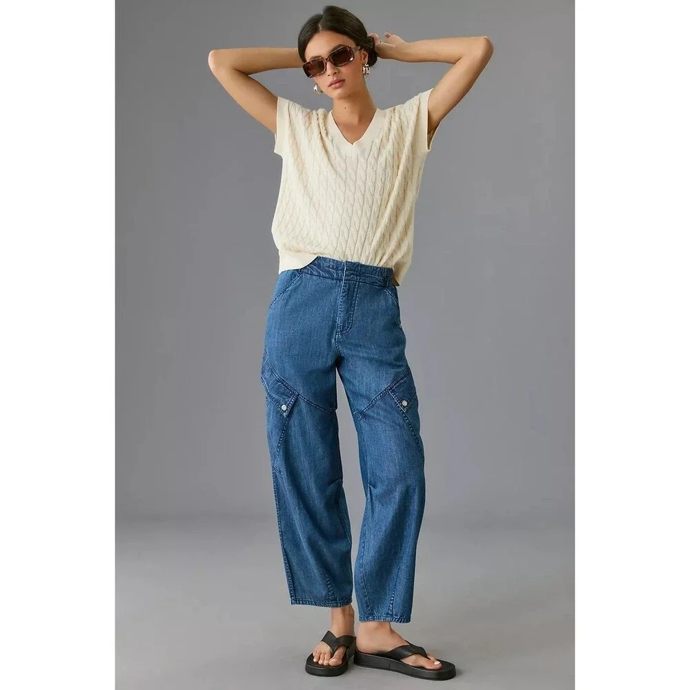 Anthropologie Pilcro Utility Curve Mid-Rise Cargo Jeans Pants Blue M-28 285578
